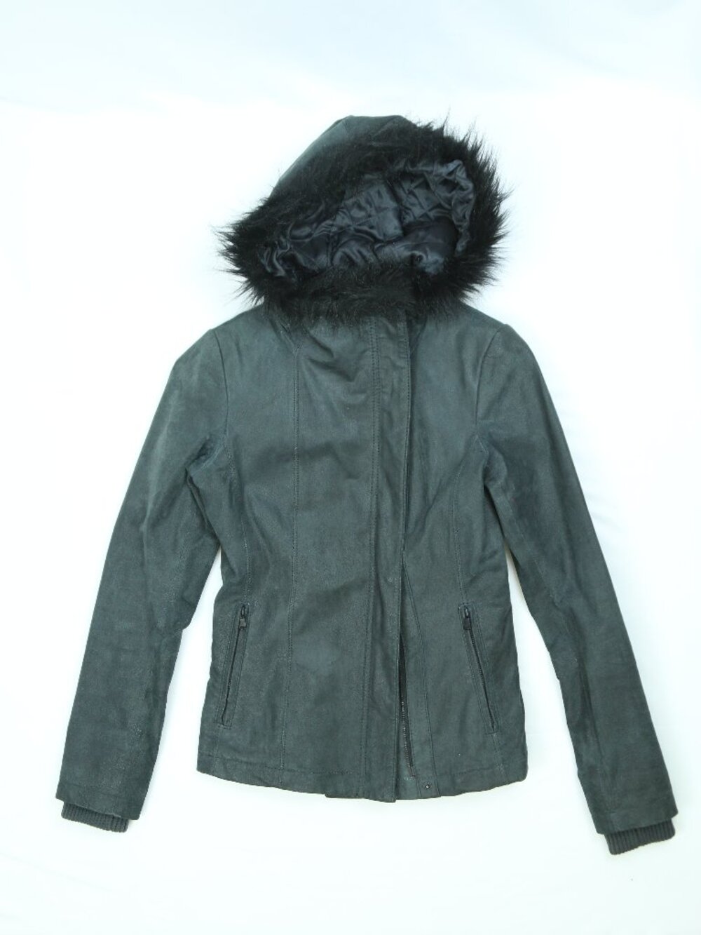 Women's Danier Black Fur-Lined Leather Jacket Size 3XS